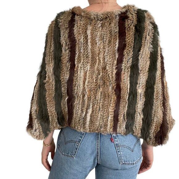 NWOT BNCI Womens Rabbit Angora Soft Striped Fur Poncho Coat Sz S - Picture 7 of 8